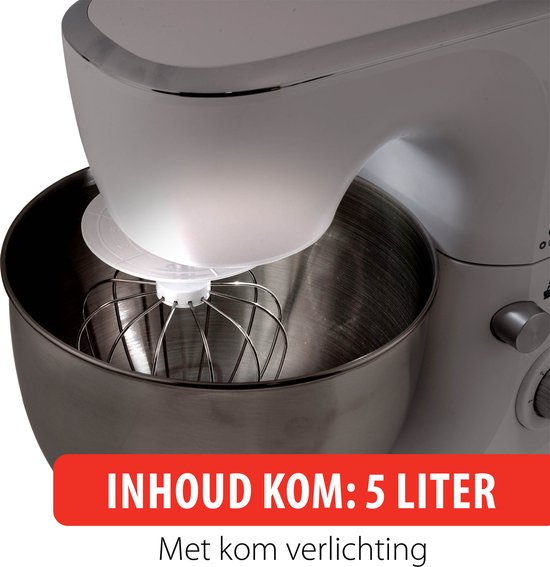 alpina Keukenmachine - Keukenrobot - 5L RVS Mengkom - 3 Accessoires - Wit