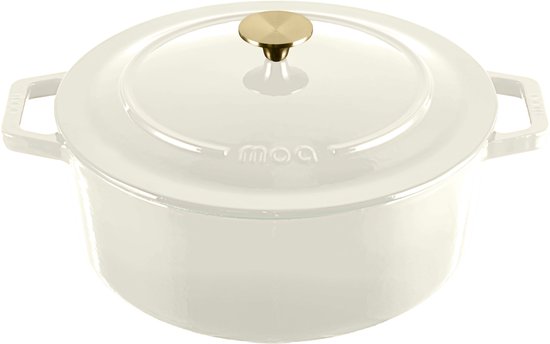 MOA Gietijzeren Braadpan - 7,2L - Voor Alle Warmtebronnen incl. Inductie - Met Deksel - Ø 30cm - Anti-Aanbaklaag - Wit