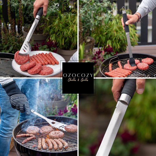 Ozocozy - BBQ accessoires - 10-delig - Barbecue gereedschap - BBQ handschoen - Aluminium koffer - Cadeau voor man