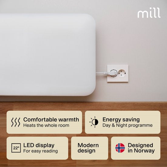 Mill IB600DN - Stalen paneelverwarming - 600 Watt- tot 11 m2 - 100% stil - geschikt voor de badkamer