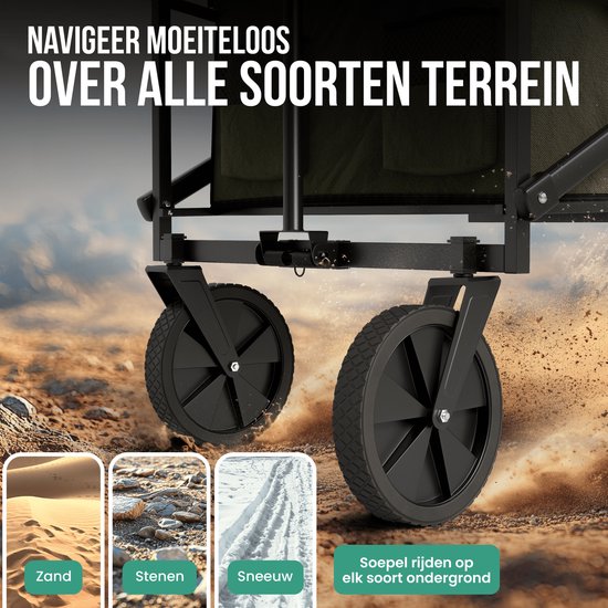 Avalo Bolderkar Opvouwbaar - Tot 90KG draagvermogen - 80L - 80x47x49 CM - 360º Wielen - Bolderwagen / Bolderkarren / Strandkar / Trekkar / Plooibare Bolderkar - Voor Strand - Groen