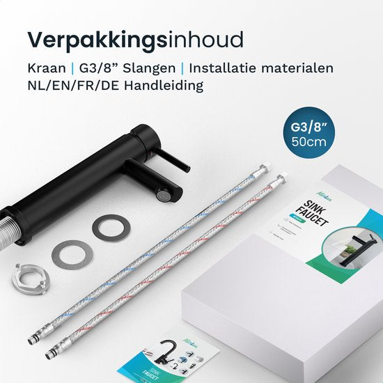 Mirlux Wastafel Kraan Zwart - Wastafel Mengkraan Badkamer - Wastafelkraan - Fonteinkraan / WC Kraan - Kraantje - Koudwaterkraan & Warmwaterkraan - Toiletkraan Koud Water & Warm Water