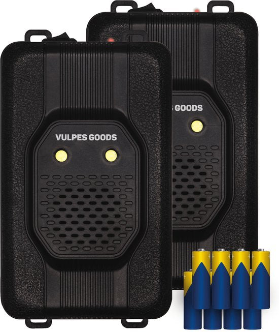 Vulpes Goods® Verjager - Multifunctionele Set Binnen & Buiten - Batterijen, 12V & Auto accu - Steenmarter Verjager PRO - 2 stuks - Incl. Batterijen
