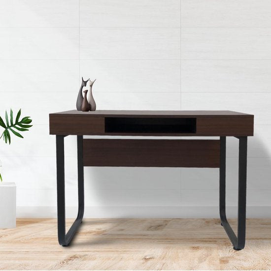 Bureau computer tafel Stoer - laptop buro - industrieel vintage - zwart metaal bruin hout