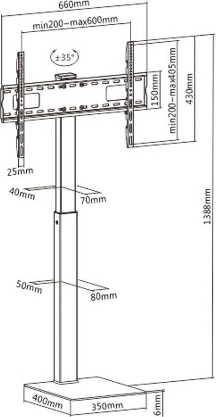 VDD Gaming - TV standaard statief stegen de muur - Draaibaar tot 70 inch - Zwart