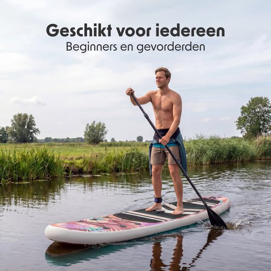 LifeGoods PaddlePro SUP Board - met Zitje - Opblaasbaar Paddle Board - Complete Set - Max. 150KG - 320x81cm - Tropical Roze