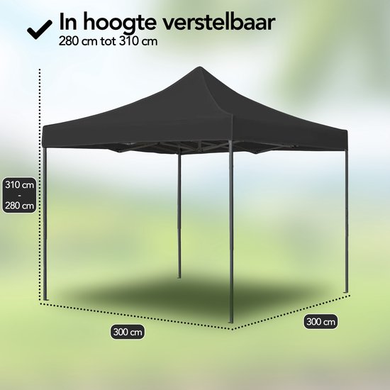 Brixy Partytent - Paviljoen - Easy Up - Opvouwbaar - Waterdicht - Met Draagtas - 300 x 300 cm – Zwart
