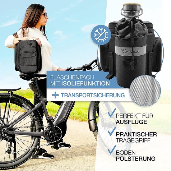 MIVELO - Fietstas voor bagagedrager - bagagedragertas fiets - uitbreidbaar tot 20 l - waterafstotend - 20 l zwart