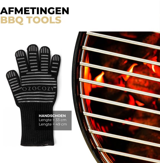 Ozocozy - BBQ accessoires - 10-delig - Barbecue gereedschap - BBQ handschoen - Aluminium koffer - Cadeau voor man