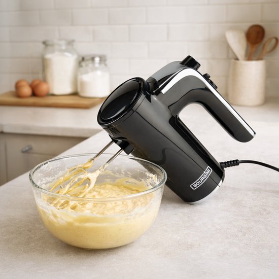 Bourgini Retro Handmixer - 5 snelheden en turbofunctie - RVS deeghaken en gardes - Zwart