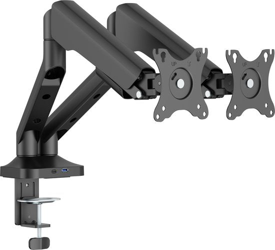 VDD Dubbele Monitor Arm - Monitor Beugel - Scherm Beugel - In Hoogte Verstelbaar - Voor 2 Schermen - Ergonomisch Ontwerp - Zwart