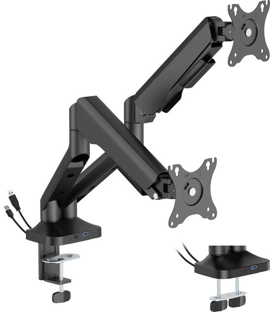 VDD Dubbele Monitor Arm - Monitor Beugel - Scherm Beugel - In Hoogte Verstelbaar - Voor 2 Schermen - Ergonomisch Ontwerp - Zwart