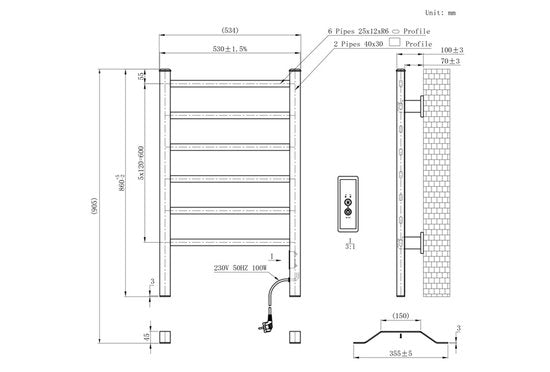 Vlectro - Elektrische handdoekradiator voor heerlijk warme handdoeken (met optioneel GRATIS* montage ter plaatse) - Zwart