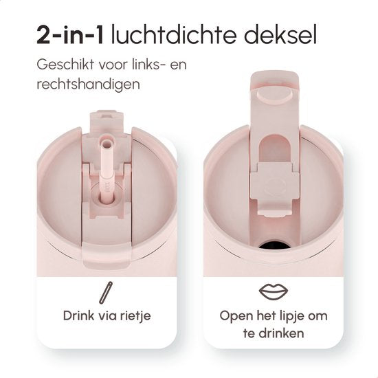 ONYX Drinkfles met Rietje 1.2 Liter - Waterfles voor Kinderen & Volwassenen - Thermosbeker Travel Mug - Motiverende Drinkbus - Drinkbeker voor School - Roze