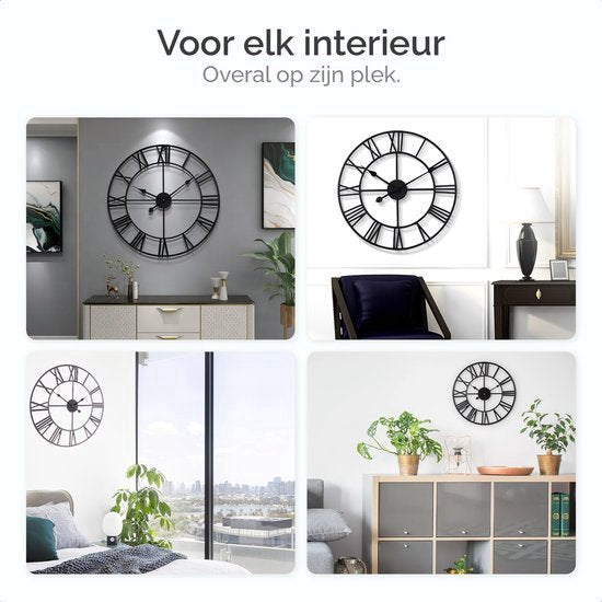 Goliving Wandklok Industrieel - Stil uurwerk - Moderne wandklok - Metaal - Ø 60 cm - Zwart