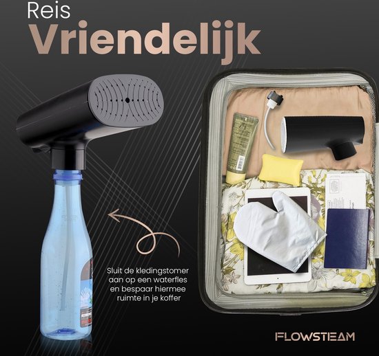 FLOWSTEAM® Luxe Kledingstomer - Handstomer - Stoomapparaat Kleding - Matte Black Edition - Inclusief Opbergzakje