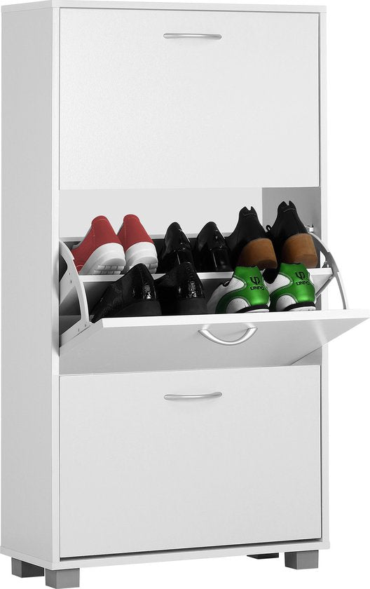 Casaria Schoenenkast 3 Kleppen – 115x60x24cm – 18 Paar Schoenen Wit