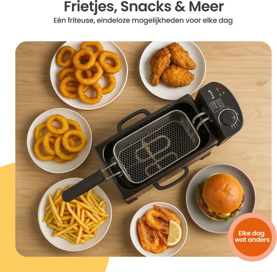 Goliving Frituurpan 3L - Friteuse - Glazen Kijkvenster - Tot 190°C - 2000W - RVS - Zwart