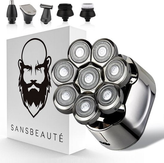 6-in-1 Scheerapparaat Mannen – Trimmer - Tondeuse - Sansbeauté® SkullSharp PRO | 8 Blade - Skull Shaver - Nat & Droog - Face en Head Shaver – Hoofd Kaal Scheren - USB - Opzetstukken