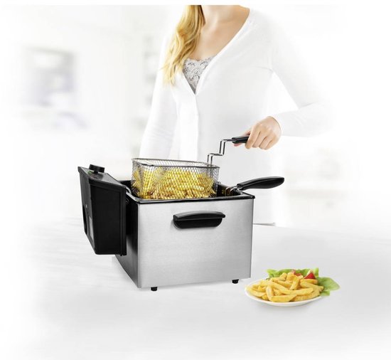 Princess Frituurpan 185000 – Grote friteuse - 1 grote en 2 kleine manden - 5 liter - 3270W - Kijkvenster - Koude zone - Anti reukfilter