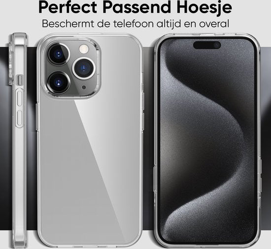 Telefoonhoesje Doorzichtig Geschikt voor Iphone 15 Pro Hoesje Transparant Met Screenprotector Beschermglas