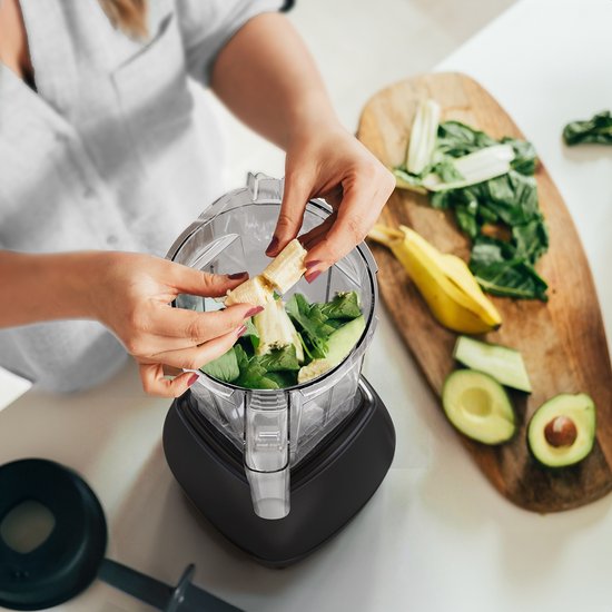 KitchenBrothers 2-in-1 Power Blender - 1600W - 2L - Complete Set met Hakmolen en To-go Beker - Smoothie Maker - IJscrusher - Zwart