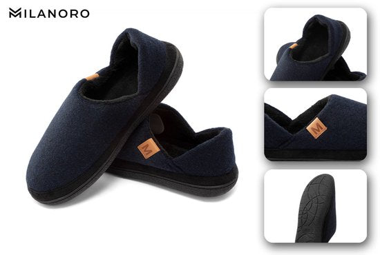 Milanoro - Comfortabele, warme herenpantoffels - Navy - 41-42