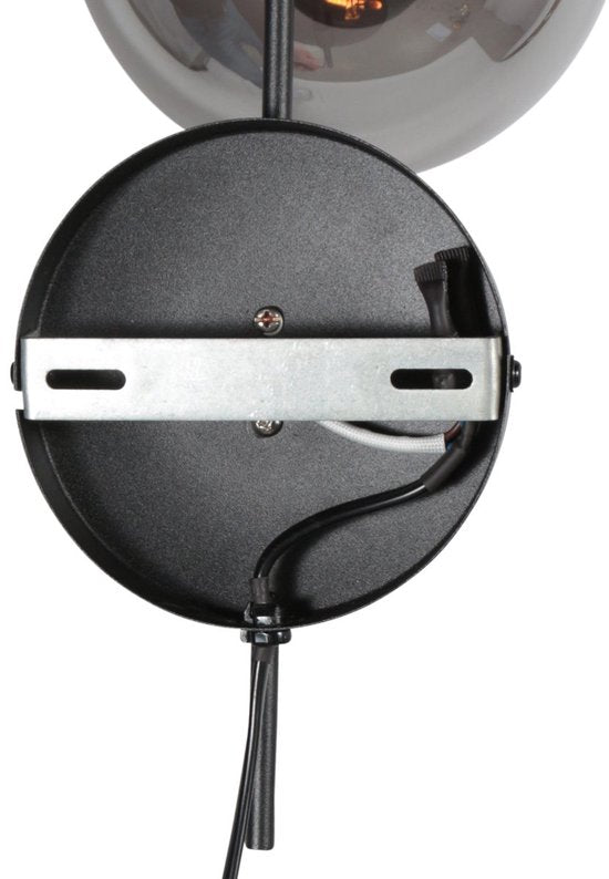 Wandlamp Bollique 4609ZW zwarte metalen wandlamp met smoke glas, E14 fitting, trendy stijl - Steinhauer