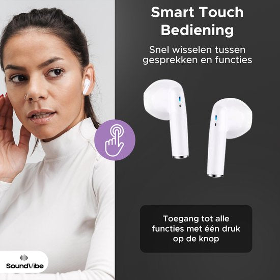 SoundVibe® - Earbuds Draadloos Met Noice Cancelling - Wit - Bluetooth Oordopjes - Noice Cancelling Hoofdtelefoon - Draadloze Oordopjes - Oortjes Draadloos