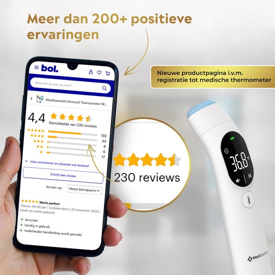 MostEssential Infrarood Thermometer PRO - Contactloos - Voorhoofd & Oor