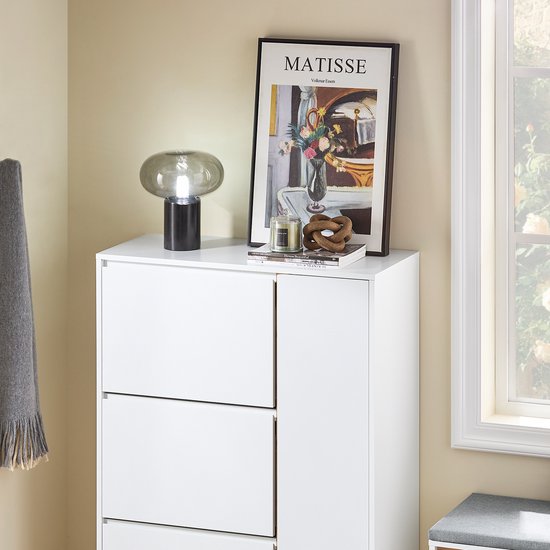 SoBuy FSR189-WN Schoenenkast - Witte Houtcomposiet met 3 Kleppen & Deur
