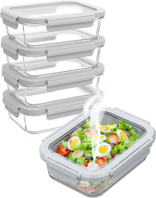 Nord Kitchen Vershoudbakjes Set - 5x1040ml - Glazen Deksel - Luchtdicht - Transparant