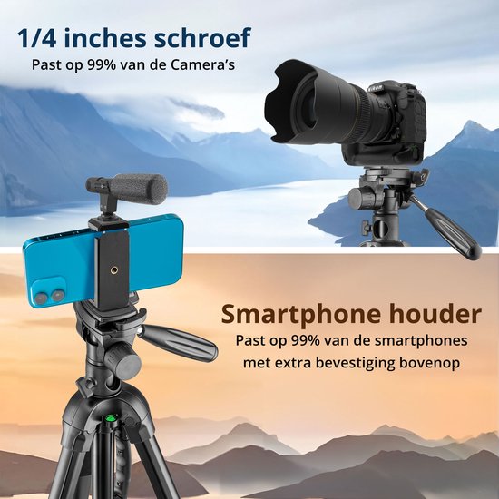 Studio ME Telefoon Statief - 179 cm - Camera Statief - Zwart - Monopod - Tripod Smartphone - Telefoonhouder - Tripod Iphone - Statief Telefoon / Camera / DSLR