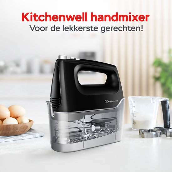 Kitchenwell Handmixer - 6 snelheden en turbofunctie - 400W – Kloppers & Deeghaken & Garde - Incl. opbergdoos