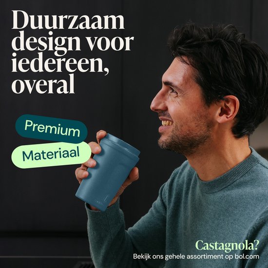 Castagnola Thermosbeker - Koffiebeker To Go - Travel Mug voor Koffie en Thee - Theebeker - 380 ML - RVS - Blauw