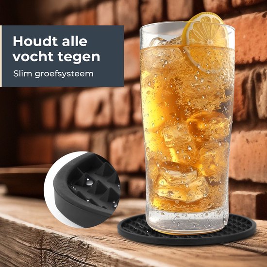 Castagnola Siliconen Onderzetters – Onderzetters voor Glazen – Design Onderzetters met Houder – Onderzettersset – Anti Slip - Set van 14 – Zwart
