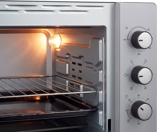 Tomado TEO4500S - Vrijstaande oven - 45 Liter - 2000 Watt - Hetelucht - 3 insteekniveau's - Zilver