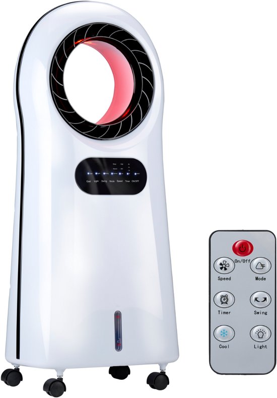 Lifetime Air Aircooler met Koelelementen - Ventilator, Luchtbevochtiger en Luchtkoeler - Mobiele Airco zonder Afvoer - Air Cooler 55dB - Afstandsbediening en Timer - Watertank 3.5L - Sfeerverlichting