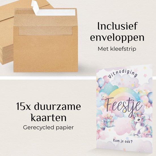 Systemyze 15x Uitnodiging Kinderfeestje Meisje – Uitnodigingskaarten Verjaardag – Thema Unicorn – A6 Formaat