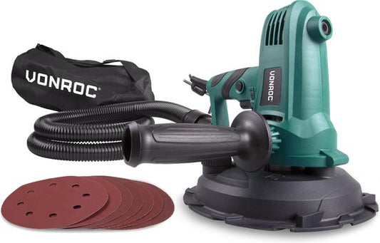 VONROC DS501AC Schuurmachine – 750W – Ø180 mm Schuurzool – Met Stofafzuiging - Slang - Opvangzak - 8 Schuurvellen