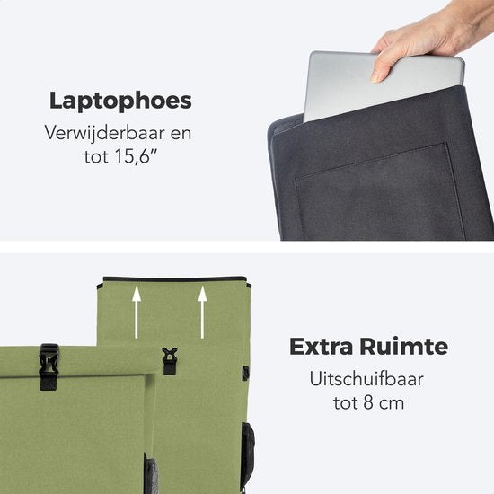 LifeGoods Enkele Fietstas - Compact - Schoudertas en Rugtas - 25L - Ronde Bagagedragers - Waterdicht - Olijfgroen