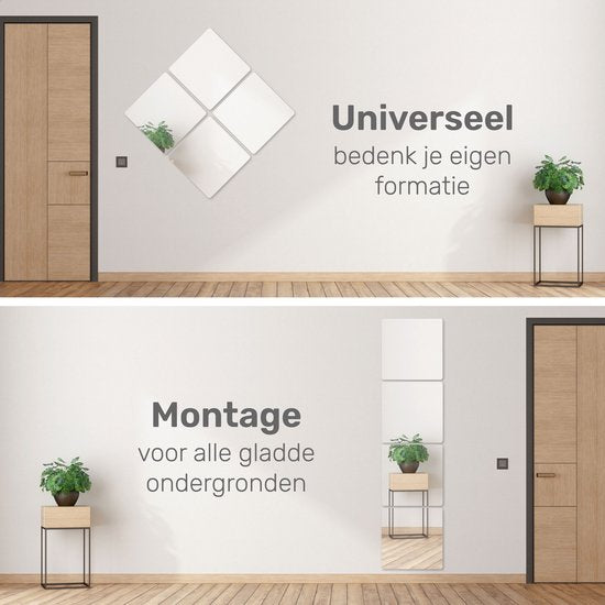 XL plakspiegel 40x40 - 4 stuks - Zelfklevende - Plakspiegels - Hollywood make up spiegel - Deur - Spiegel - Folie - Badkamer - Grote - Sticker - Pas - Wand - Spiegel