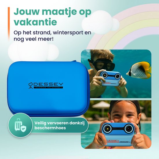 ODESSEY Waterdichte Kindercamera - met Tripod - Full HD - Selfie Camera - 32GB SD Kaart - Foto - Video - Spelletjes - Digitale Camera Kinderen - Fototoestel voor kinderen - Blauw