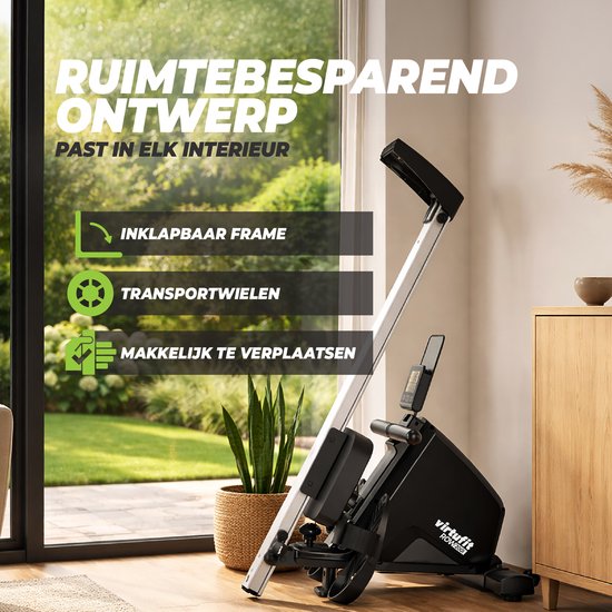 VirtuFit ROW200i Roeimachine - Inklapbaar - 10 weerstandniveaus - Geruisloos - Kinomap & FitShow - LCD Display met Tablethouder - Roeitrainer voor thuis - Roeiapparaat (ROW450)