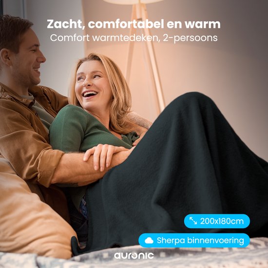 Auronic Elektrische Deken - Warmtedeken - Sherpa Fleece - 9 Hitte en Timerstanden - Bovendeken - 200x180 - 2 persoons - Antraciet