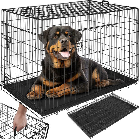 tectake® Hondenkooi - Hondenhekbox - Hondenkennel - Opvouwbare hondenbox - Stabiele transportbox voor honden en puppy’s - Voor kofferbak, auto, camping en thuis - 121,5 x 75,5 x 80,5 cm