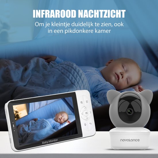 Novalance - Wifi Baby Monitor - Babyfoon Met Camera - Babyfoon met 5 inch scherm - Slaapliedjes - Slimme detectoren