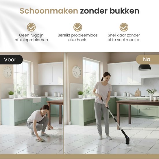 Vapore Elektrische Schoonmaakborstel - 14 Opzetstukken + Voegborstelset - 421 RPM Motor - 3 Snelheden - 118cm Uitschuifbare Steel - 3M Wandhouder - Poetsmachine - Schrobborstel - Voor Badkamer & Keuken