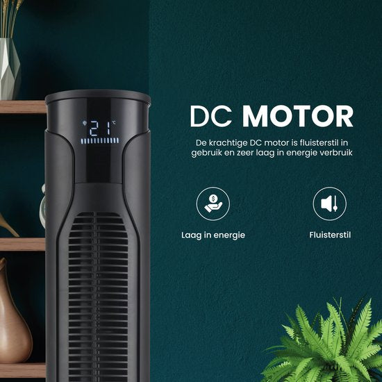 AirKing Torenventilator 117cm extra stille DC motor 12 standen met afstandsbediening - Ventilator Dimbaar LED scherm Zwart AKTN117BK-DC
