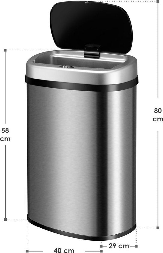Automatische Prullenbak / Afvalemmer / Sensorprullenbak - 50 Liter - Zilver - Rechthoek